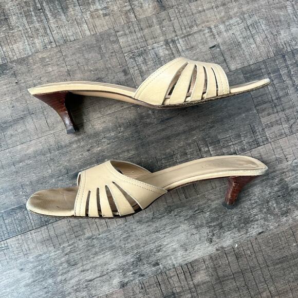 GUCCI TAN LEATHER KITTEN HIGH HEEL MULES SLIDE SANDALS SIZE 9 - Picture 4 of 7